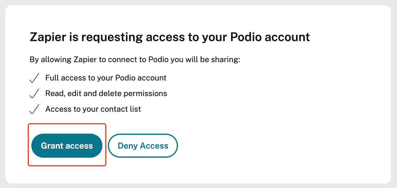 Podio access prompt