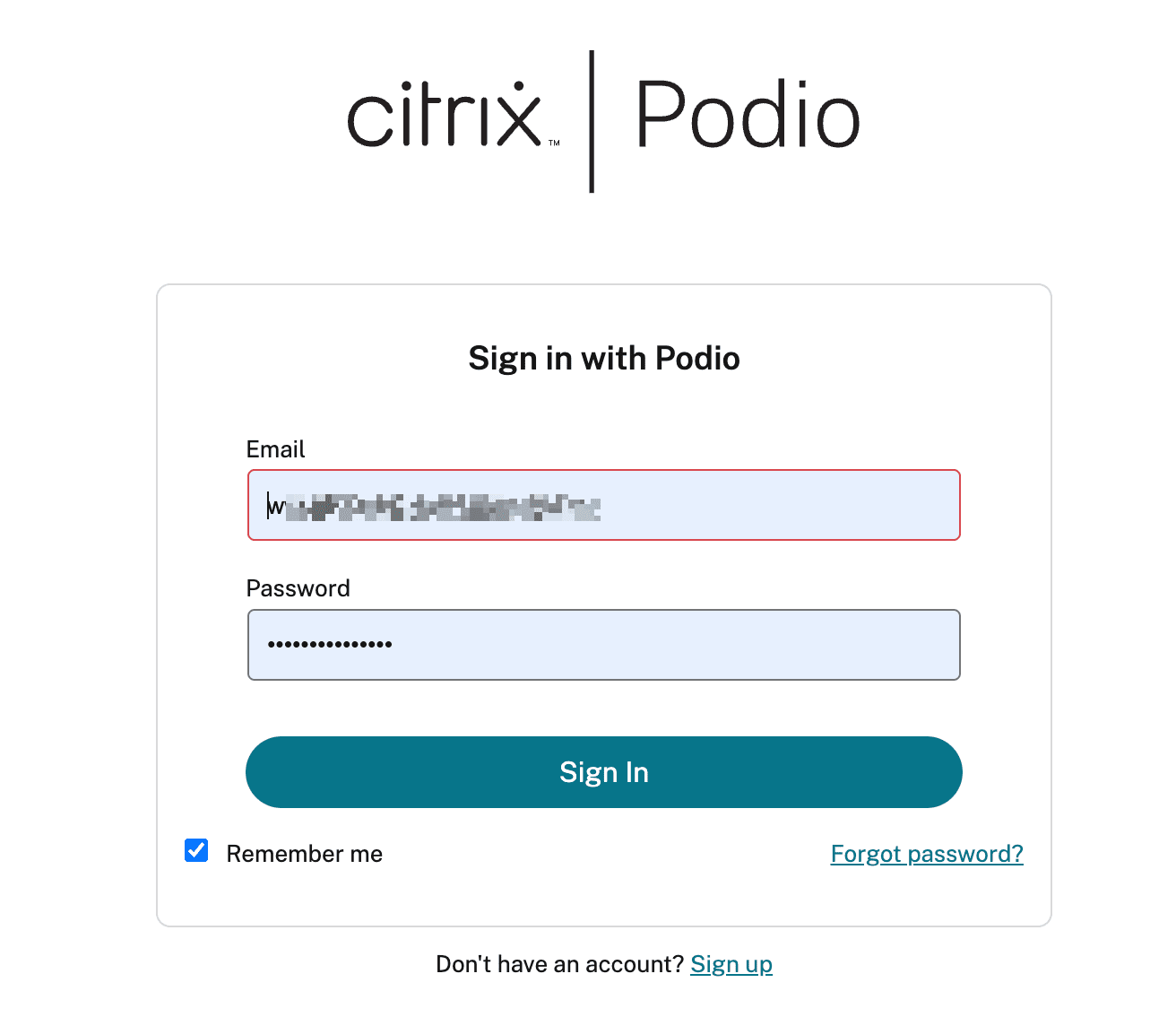 Podio Login Window